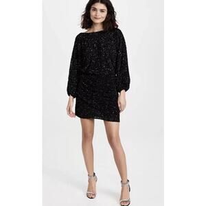 BA&SH Scarlet Batwing 3/4 Sleeve Short Sequin Dress Black Size M